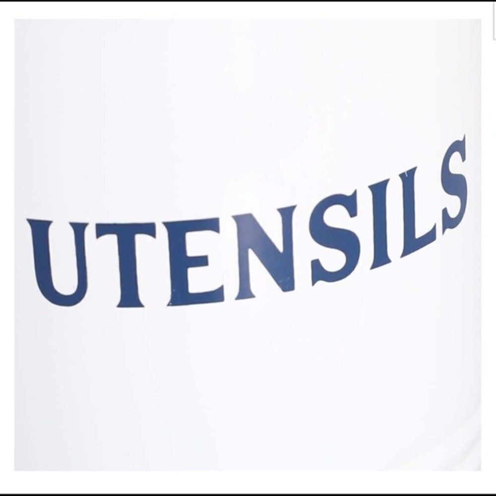 Utensil Holder Vintage Style Metal Freestanding 5 in x 5 in x 6 in White/Blue - Picture 4 of 10